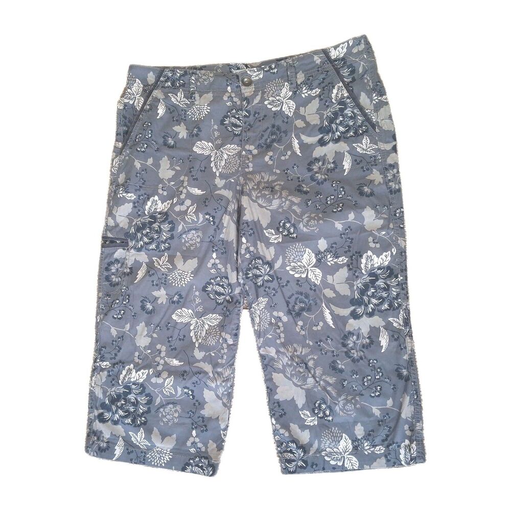 ​Bandolino Blu Floral Capri Pants Size 8 Gray Blue Missy Courant Stretch Cropped